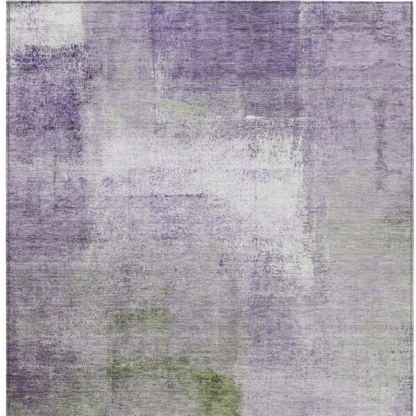 9' X 12' Purple Lavender And Green Abstract Washable Indoor Outdoor Area Rug