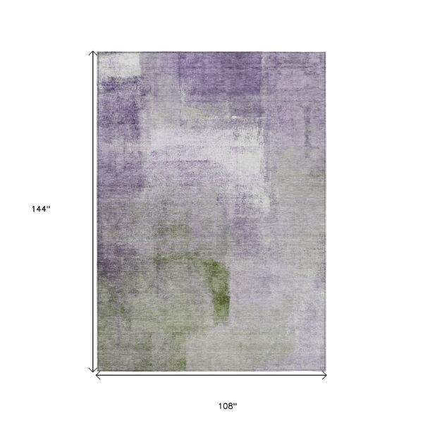 9' X 12' Purple Lavender And Green Abstract Washable Indoor Outdoor Area Rug