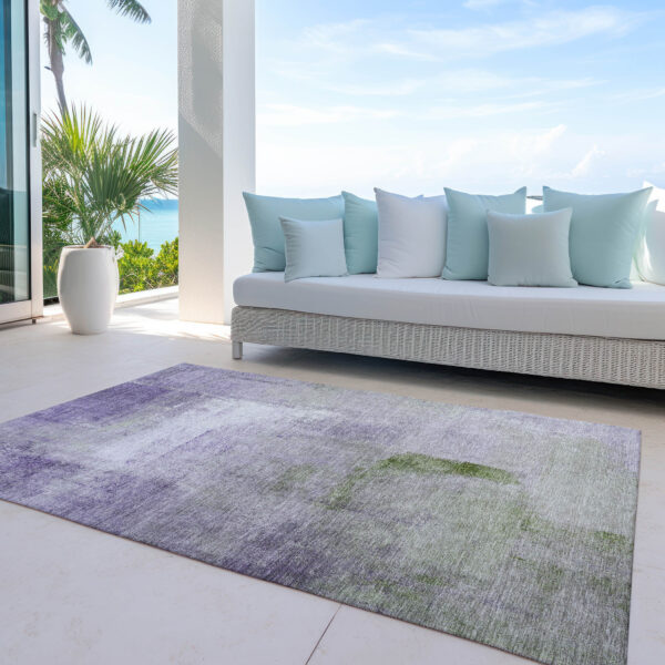 9' X 12' Purple Lavender And Green Abstract Washable Indoor Outdoor Area Rug