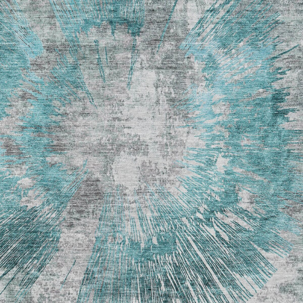 9' X 12' Teal Blue Aqua And Gray Abstract Washable Indoor Outdoor Area Rug