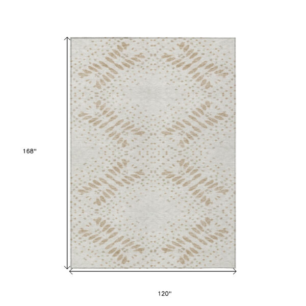 10' X 14' Beige Taupe And Tan Floral Washable Indoor Outdoor Area Rug