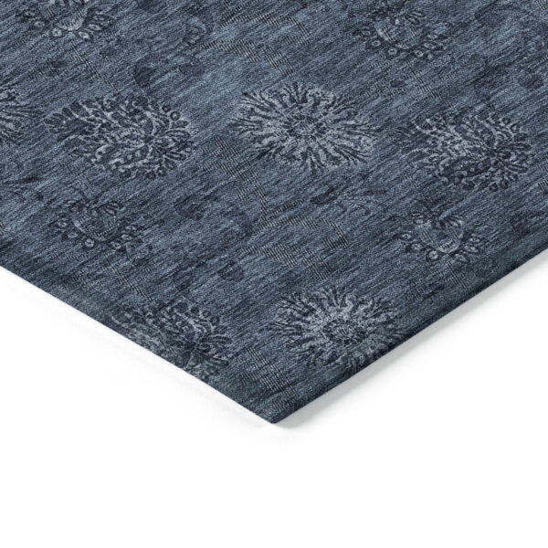9' X 12' Blue And Navy Blue Floral Washable Indoor Outdoor Area Rug