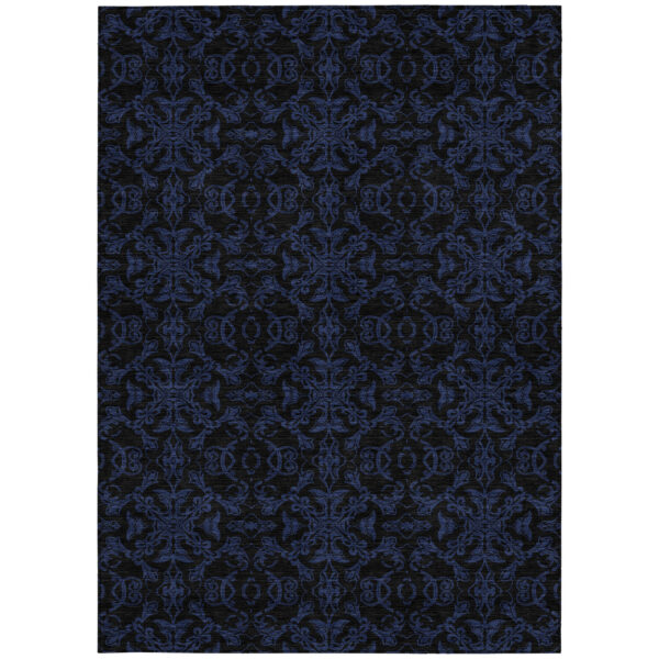 3' X 5' Blue And Navy Blue Medallion Washable Indoor Outdoor Area Rug