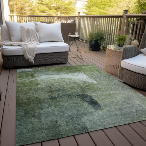 9' X 12' Artichoke Green And Sage Abstract Washable Indoor Outdoor Area Rug
