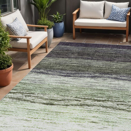5' X 8' Green Ivory And Purple Ombre Washable Indoor Outdoor Area Rug