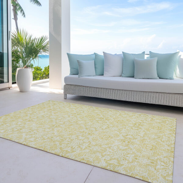 3' X 5' Gold And Ivory Medallion Washable Indoor Outdoor Area Rug