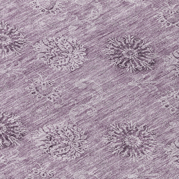 8' Plum And Purple Round Floral Washable Indoor Outdoor Area Rug
