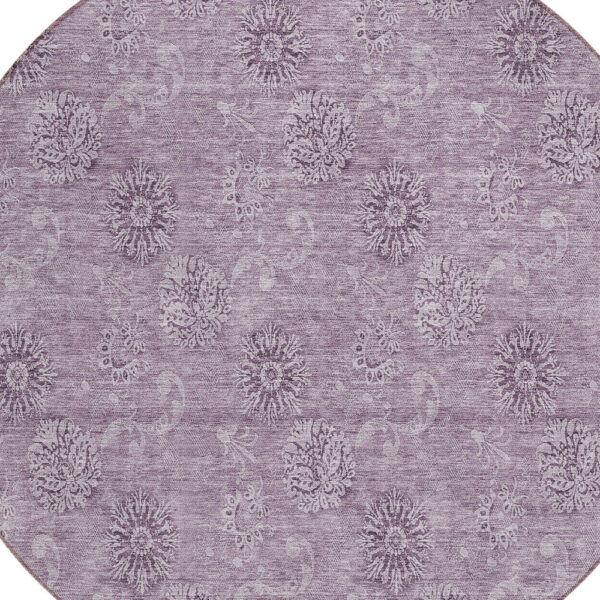 8' Plum And Purple Round Floral Washable Indoor Outdoor Area Rug