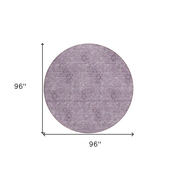 8' Plum And Purple Round Floral Washable Indoor Outdoor Area Rug