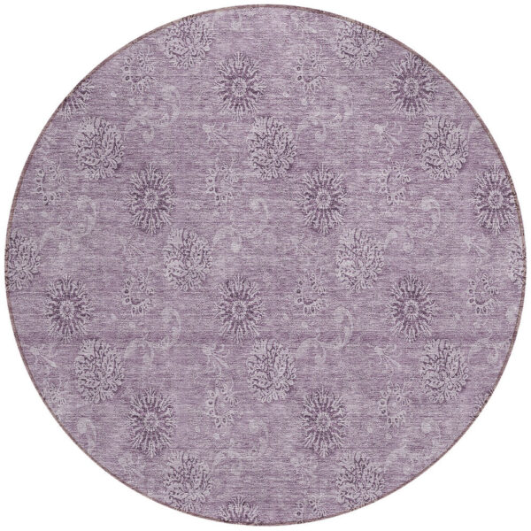 8' Plum And Purple Round Floral Washable Indoor Outdoor Area Rug