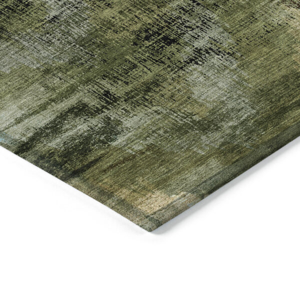 3' X 5' Olive Green And Gold Abstract Washable Indoor Outdoor Area Rug