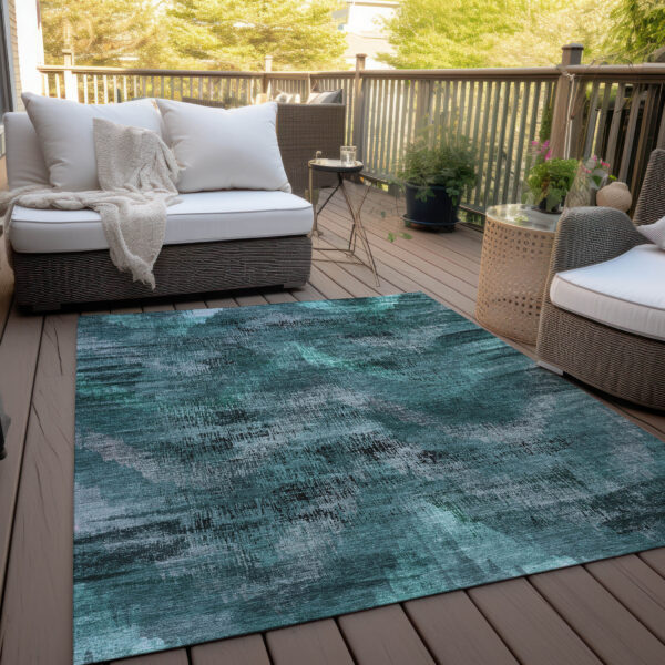 10' X 14' Fern Green And Emerald Abstract Washable Indoor Outdoor Area Rug
