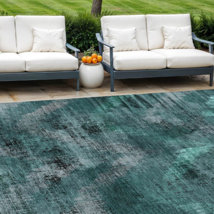 10' X 14' Fern Green And Emerald Abstract Washable Indoor Outdoor Area Rug