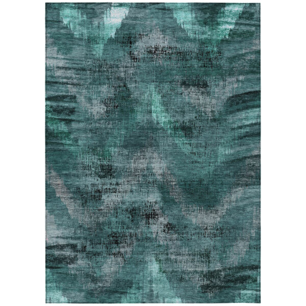 10' X 14' Fern Green And Emerald Abstract Washable Indoor Outdoor Area Rug