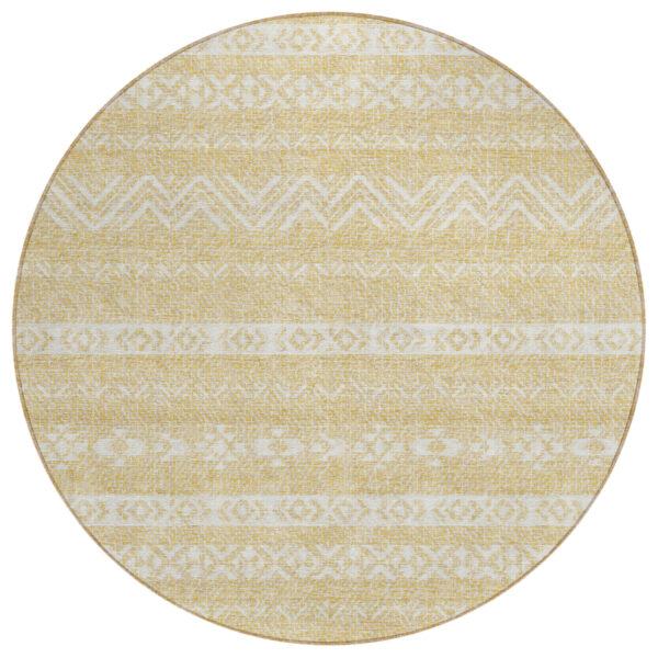 8' Gold And Beige Round Southwestern Washable Indoor Outdoor Area Rug