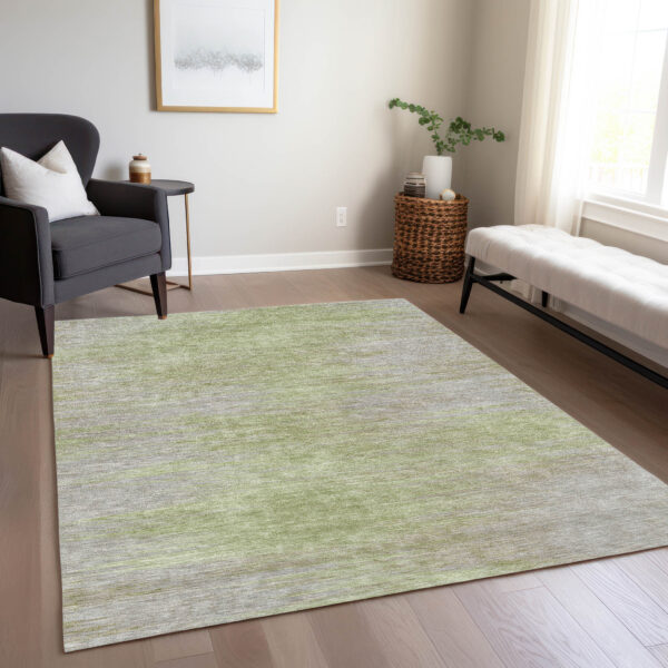8' X 10' Sage And Artichoke Green Abstract Washable Indoor Outdoor Area Rug
