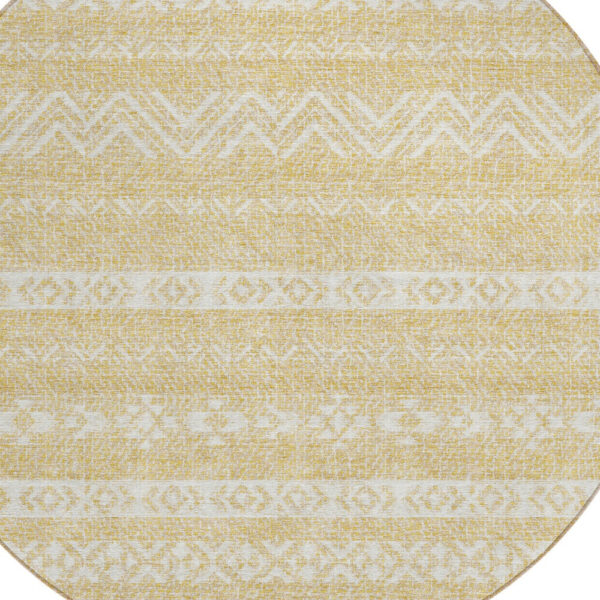 8' Gold And Beige Round Southwestern Washable Indoor Outdoor Area Rug