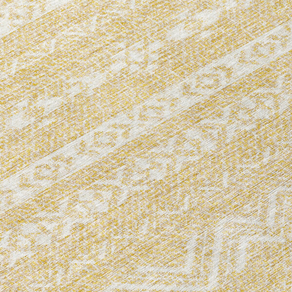 8' Gold And Beige Round Southwestern Washable Indoor Outdoor Area Rug