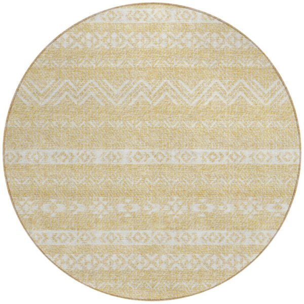 8' Gold And Beige Round Southwestern Washable Indoor Outdoor Area Rug