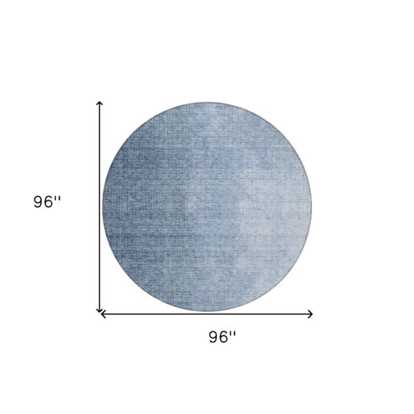 8' Navy Blue And Sky Blue Round Abstract Washable Indoor Outdoor Area Rug
