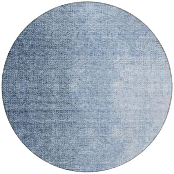 8' Navy Blue And Sky Blue Round Abstract Washable Indoor Outdoor Area Rug