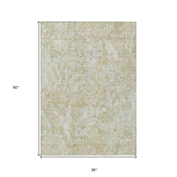 3' X 5' Beige Tan And Taupe Abstract Washable Indoor Outdoor Area Rug