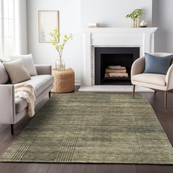 3' X 5' Brown Beige And Taupe Striped Washable Indoor Outdoor Area Rug