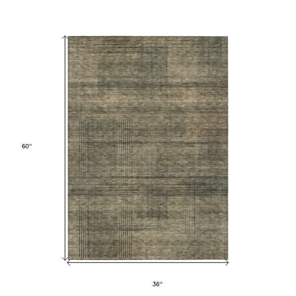 3' X 5' Brown Beige And Taupe Striped Washable Indoor Outdoor Area Rug