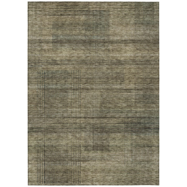 3' X 5' Brown Beige And Taupe Striped Washable Indoor Outdoor Area Rug