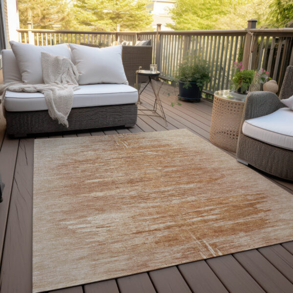 9' X 12' Salmon And Copper Abstract Washable Indoor Outdoor Area Rug