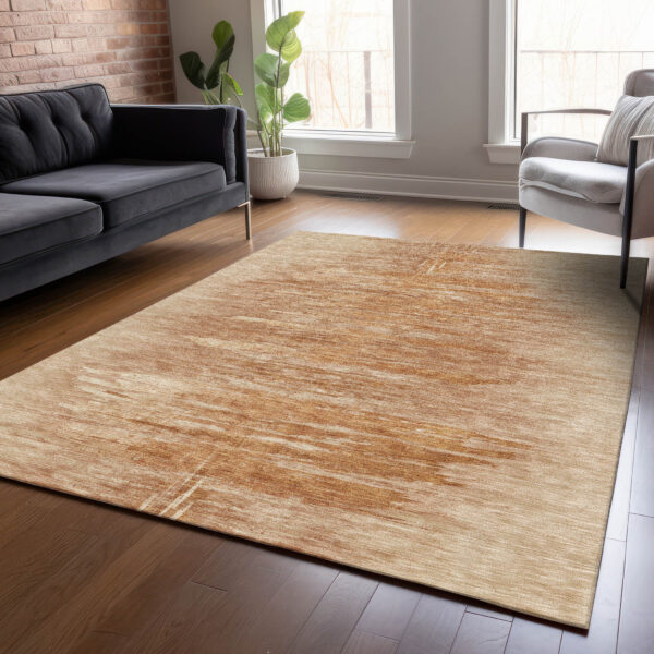 9' X 12' Salmon And Copper Abstract Washable Indoor Outdoor Area Rug