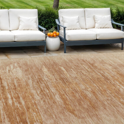 9' X 12' Salmon And Copper Abstract Washable Indoor Outdoor Area Rug