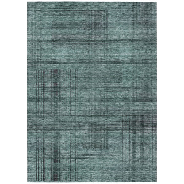 5' X 8' Teal Blue Aqua And Gray Striped Washable Indoor Outdoor Area Rug