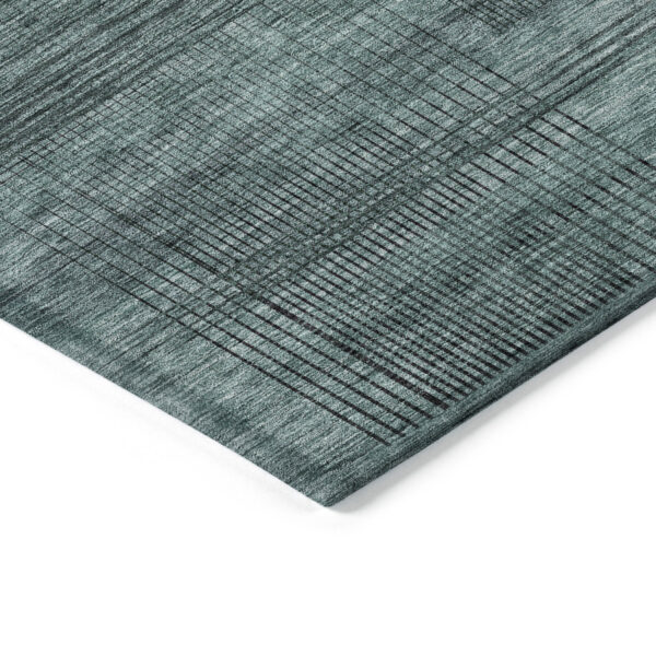 5' X 8' Teal Blue Aqua And Gray Striped Washable Indoor Outdoor Area Rug