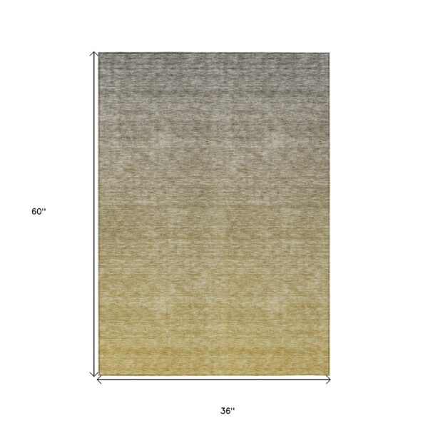 3' X 5' Gold Beige And Taupe Ombre Washable Indoor Outdoor Area Rug