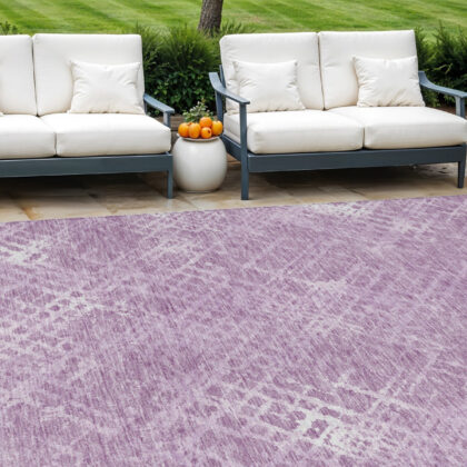 9' X 12' Lavender Purple And Ivory Geometric Washable Indoor Outdoor Area Rug