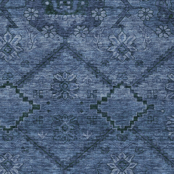3' X 5' Navy Blue And Denim Blue Floral Washable Indoor Outdoor Area Rug