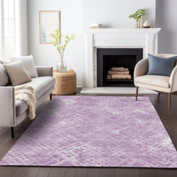 9' X 12' Lavender Purple And Ivory Geometric Washable Indoor Outdoor Area Rug