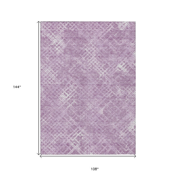 9' X 12' Lavender Purple And Ivory Geometric Washable Indoor Outdoor Area Rug