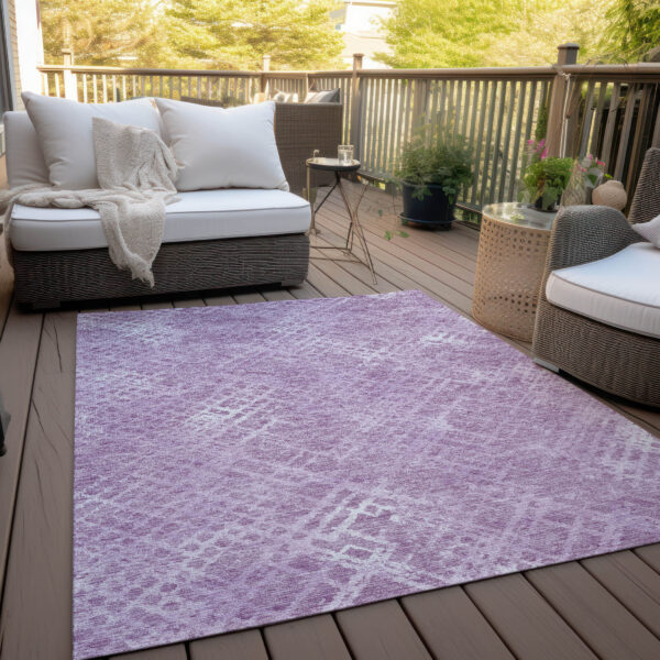 9' X 12' Lavender Purple And Ivory Geometric Washable Indoor Outdoor Area Rug