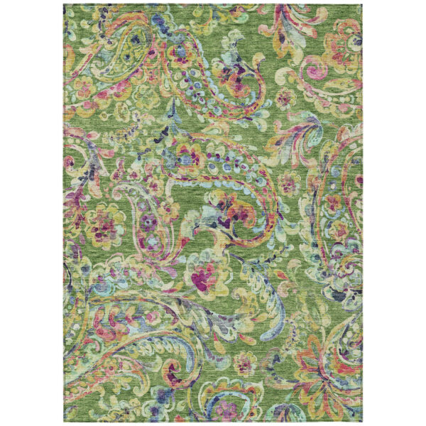 10' X 14' Fern Green And Artichoke Green Paisley Washable Indoor Outdoor Area Rug