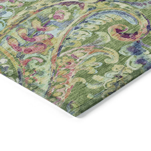10' X 14' Fern Green And Artichoke Green Paisley Washable Indoor Outdoor Area Rug