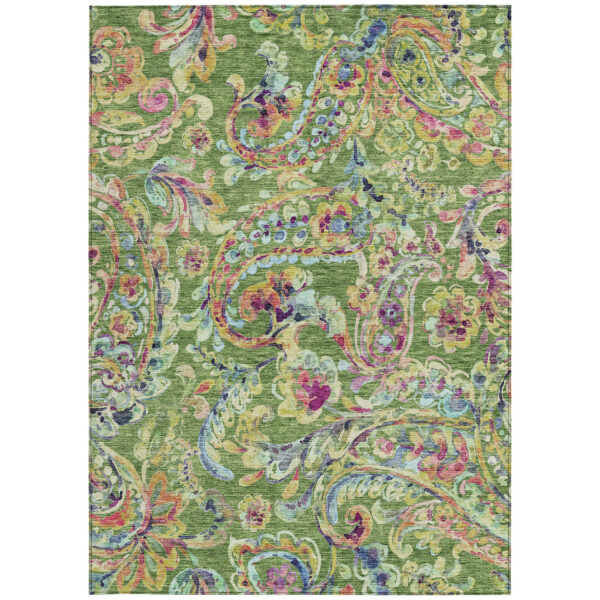 10' X 14' Fern Green And Artichoke Green Paisley Washable Indoor Outdoor Area Rug