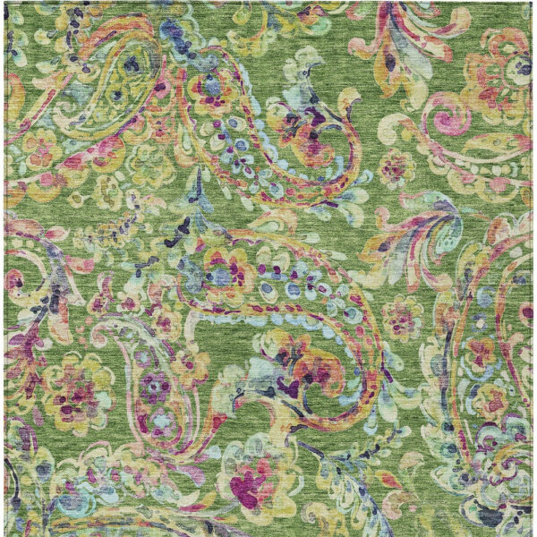 10' X 14' Fern Green And Artichoke Green Paisley Washable Indoor Outdoor Area Rug