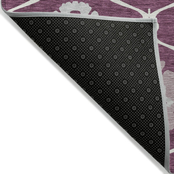 5' X 8' Eggplant Ivory And Gray Medallion Washable Indoor Outdoor Area Rug
