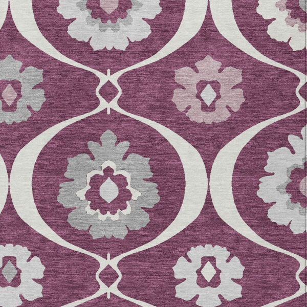 5' X 8' Eggplant Ivory And Gray Medallion Washable Indoor Outdoor Area Rug