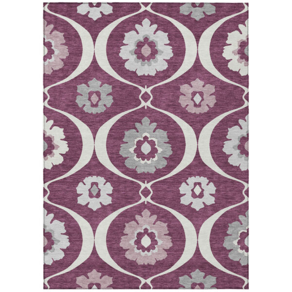 5' X 8' Eggplant Ivory And Gray Medallion Washable Indoor Outdoor Area Rug