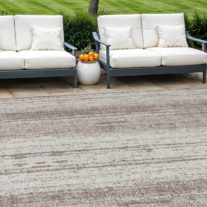 8' X 10' Taupe And Ivory Striped Washable Indoor Outdoor Area Rug