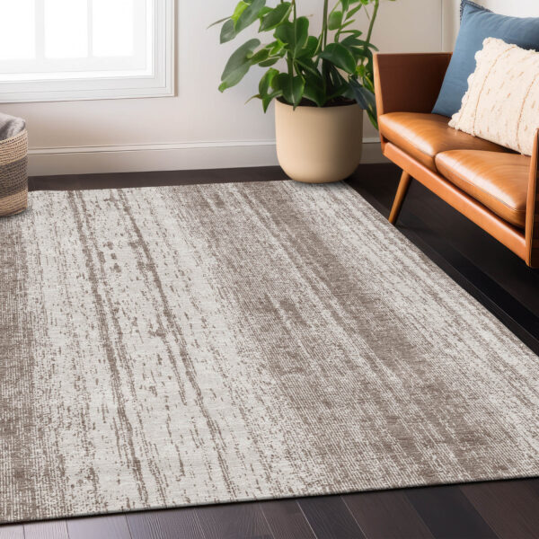 8' X 10' Taupe And Ivory Striped Washable Indoor Outdoor Area Rug
