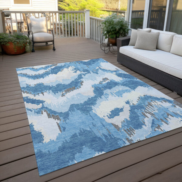 9' X 12' Sky Blue And Denim Blue Abstract Washable Indoor Outdoor Area Rug